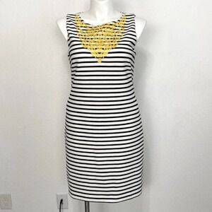 Jessica Howard Black White Striped Crochet Sleeveless Knee Length Dress Size 14